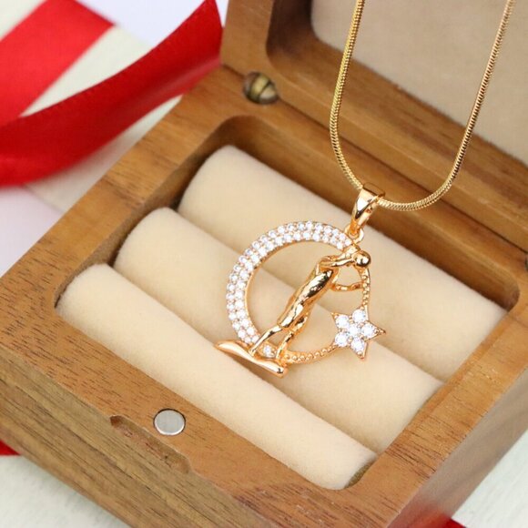 "Basketball Player Moon Star Rose Gold Pendant for Men & Women, XPPT1281 - Picture 7 of 12